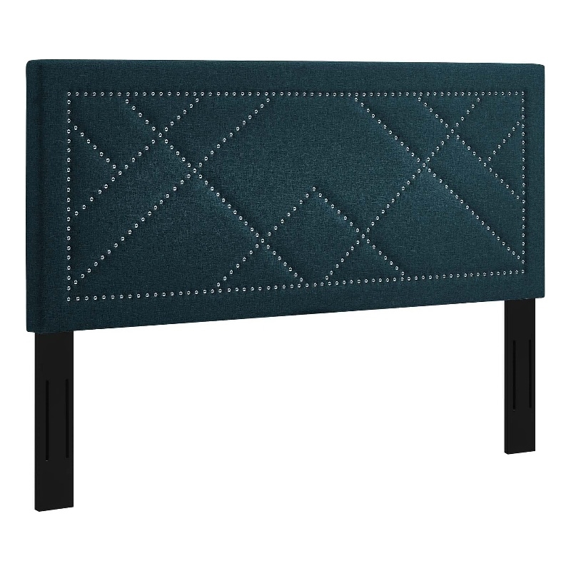 Modway Reese Nailhead Full/Queen Upholstered Linen Fabric Headboard in Azure