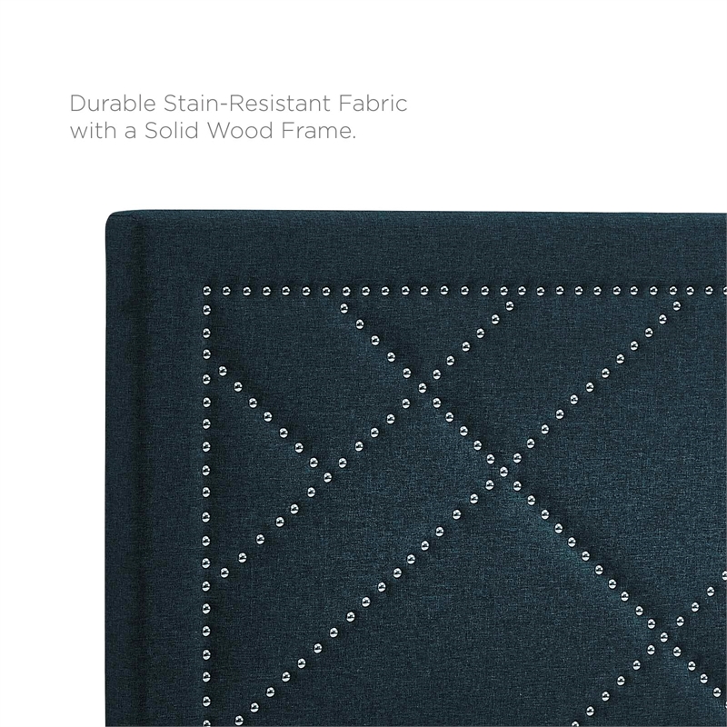 Modway Reese Nailhead Full/Queen Upholstered Linen Fabric Headboard in Azure