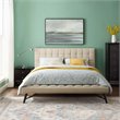 Modway Julia Queen Biscuit Tufted Upholstered Fabric Platform Bed in Beige