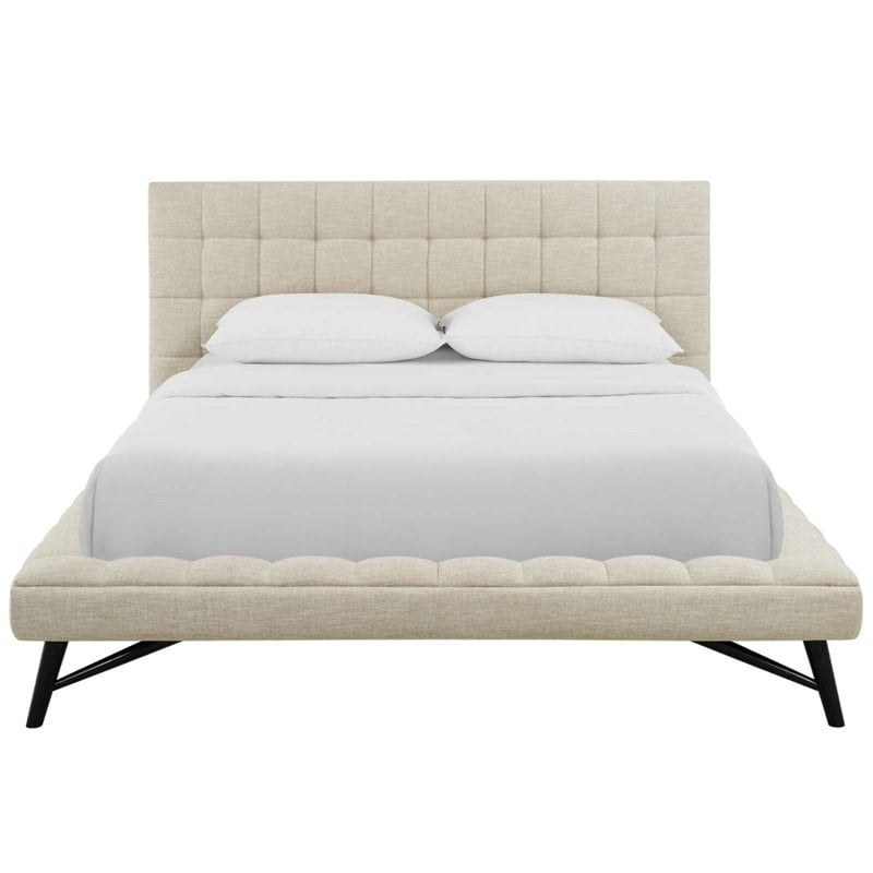 Modway Julia Queen Biscuit Tufted Upholstered Fabric Platform Bed in Beige