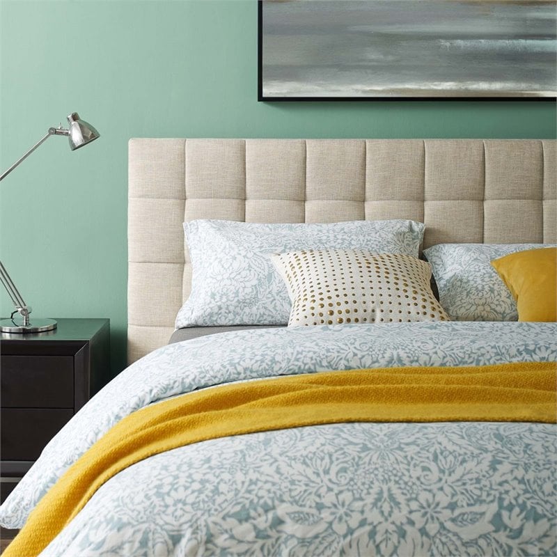 Modway Julia Queen Biscuit Tufted Upholstered Fabric Platform Bed in Beige