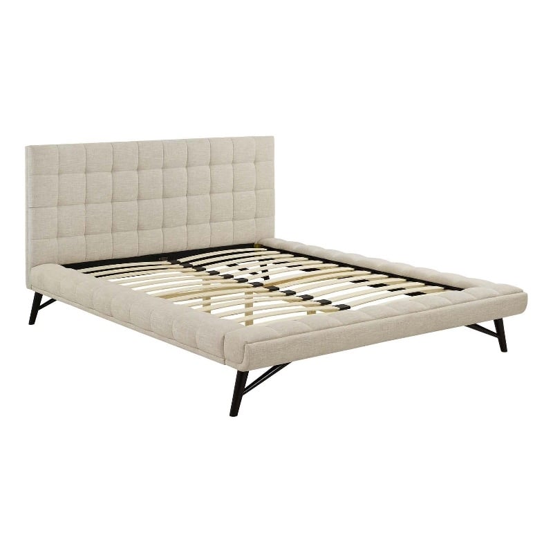 Modway Julia Queen Biscuit Tufted Upholstered Fabric Platform Bed in Beige