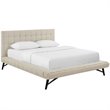 Modway Julia Queen Biscuit Tufted Upholstered Fabric Platform Bed in Beige