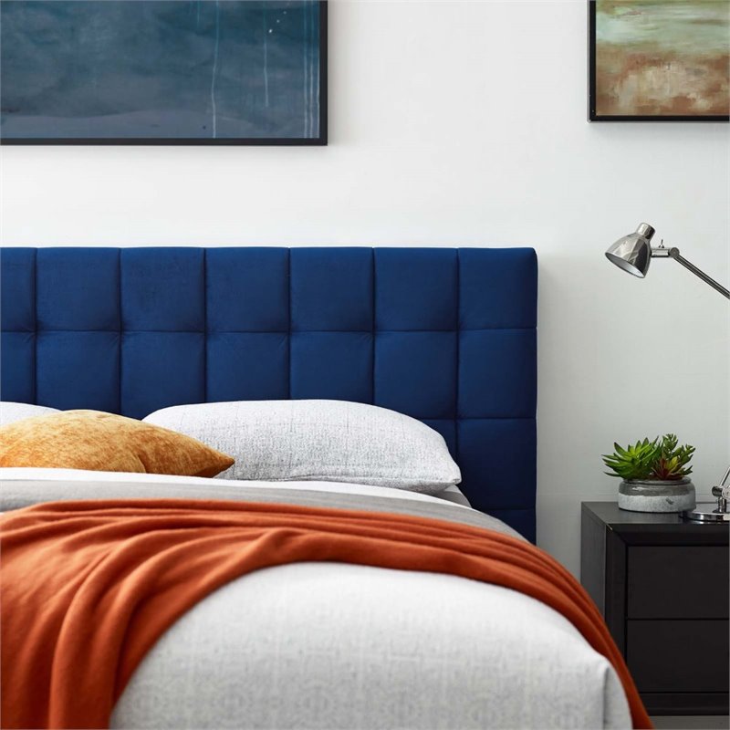 Modway Julia Queen Biscuit Tufted Performance Velvet Platform Bed in Navy