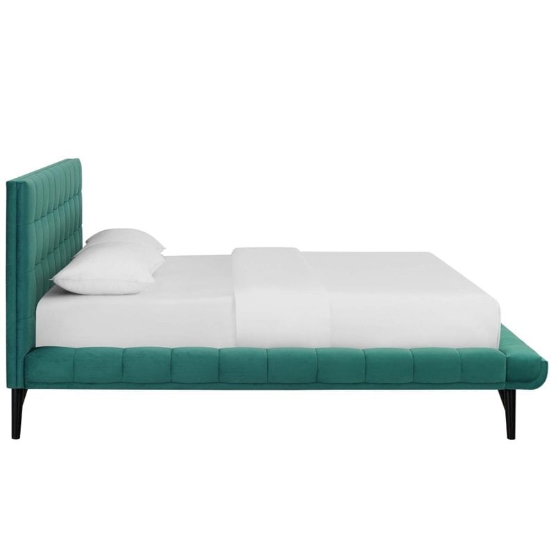 Modway Julia Queen Biscuit Tufted Performance Velvet Platform Bed in Teal Blue