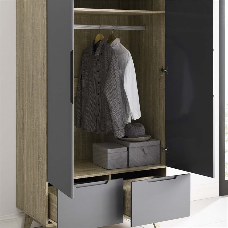 Modway Origin MidCentury Modern Wardrobe in Natural and Gray Cymax Business