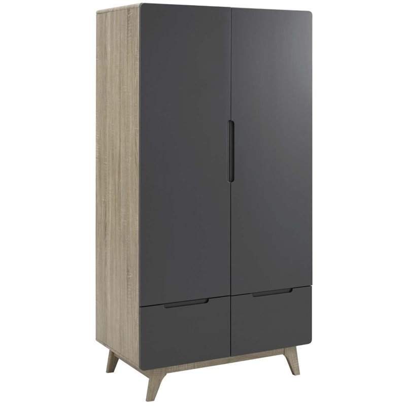 Modway Origin Mid-Century Modern Wardrobe Cabinet in Natural and Gray ...