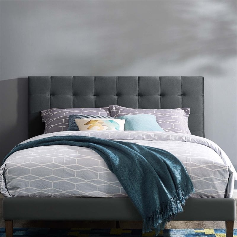Modway Paisley Tufted Full/Queen Performance Velvet Headboard in Gray