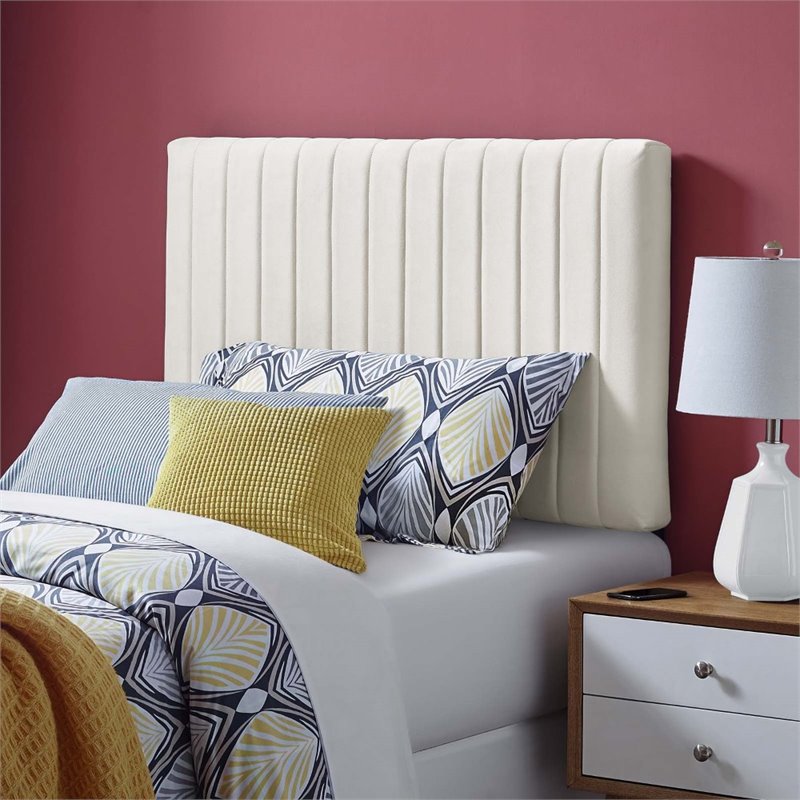 Modway Keira Twin Solid Wood and Performance Velvet Headboard in Ivory