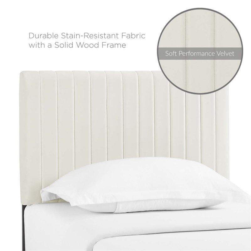 Modway Keira Twin Solid Wood and Performance Velvet Headboard in Ivory