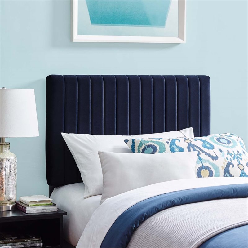 Modway Keira Velvet Upholstered Twin Headboard in Midnight Blue