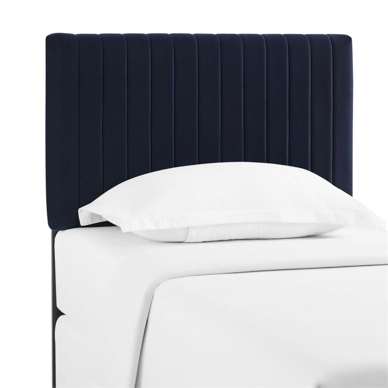 Modway Keira Velvet Upholstered Twin Headboard in Midnight Blue
