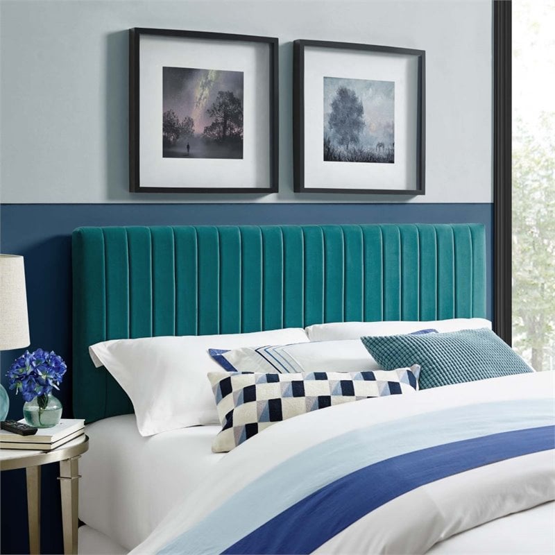Modway Keira Velvet Full Queen Headboard in Teal