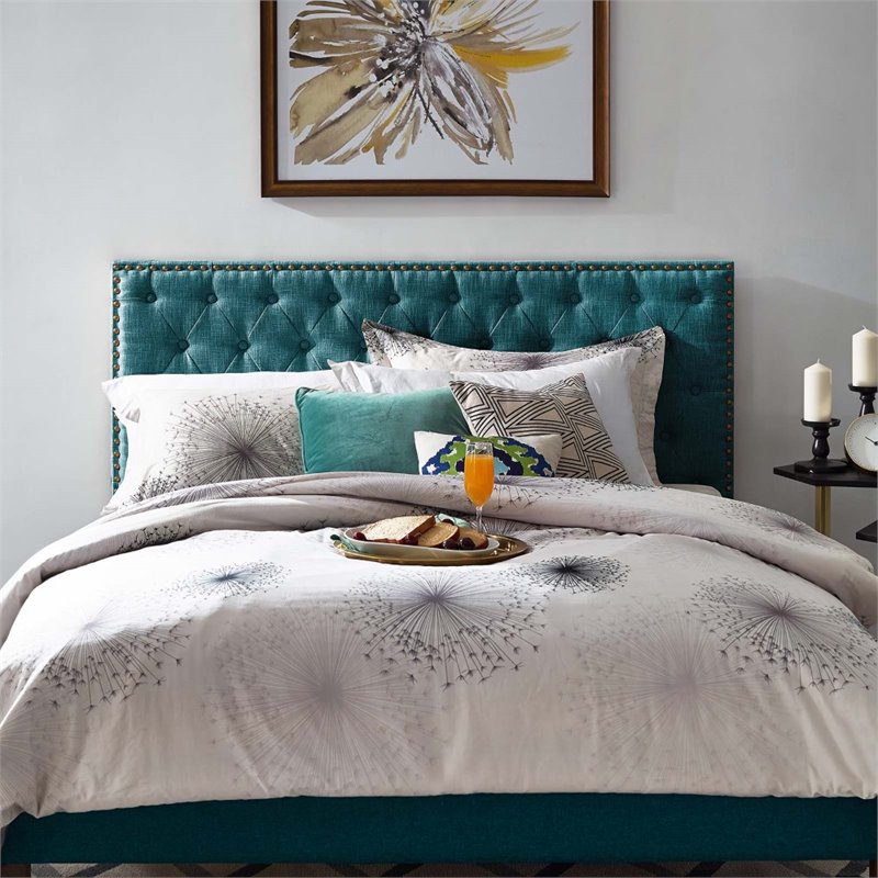 Modway Helena Tufted Upholstered Linen, Teal Twin Upholstered Headboard