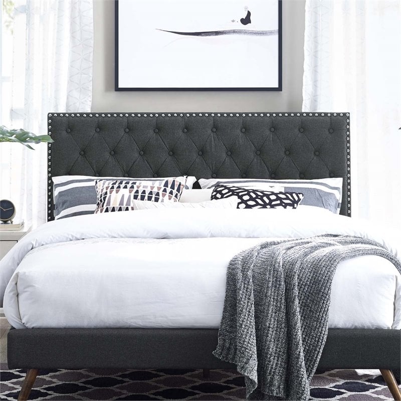 Modway Helena Tufted Upholstered Linen Full Queen Headboard in Gray ...