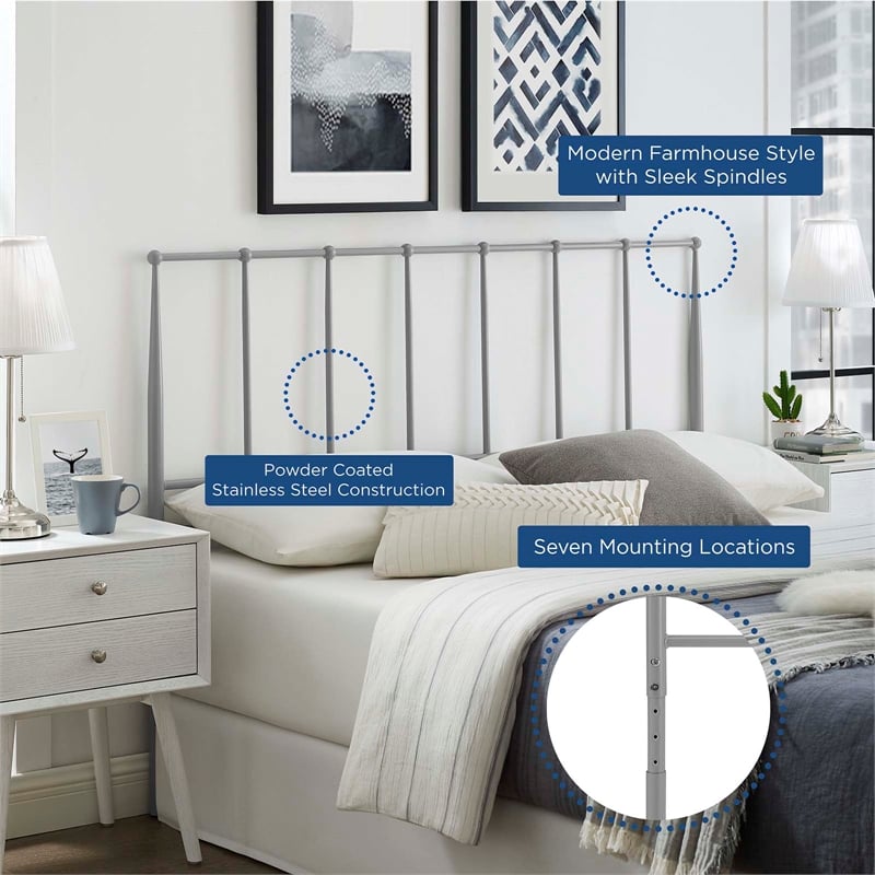 Modway Kiana Full Modern Style Sturdy Powder Coated Steel Headboard in Gray