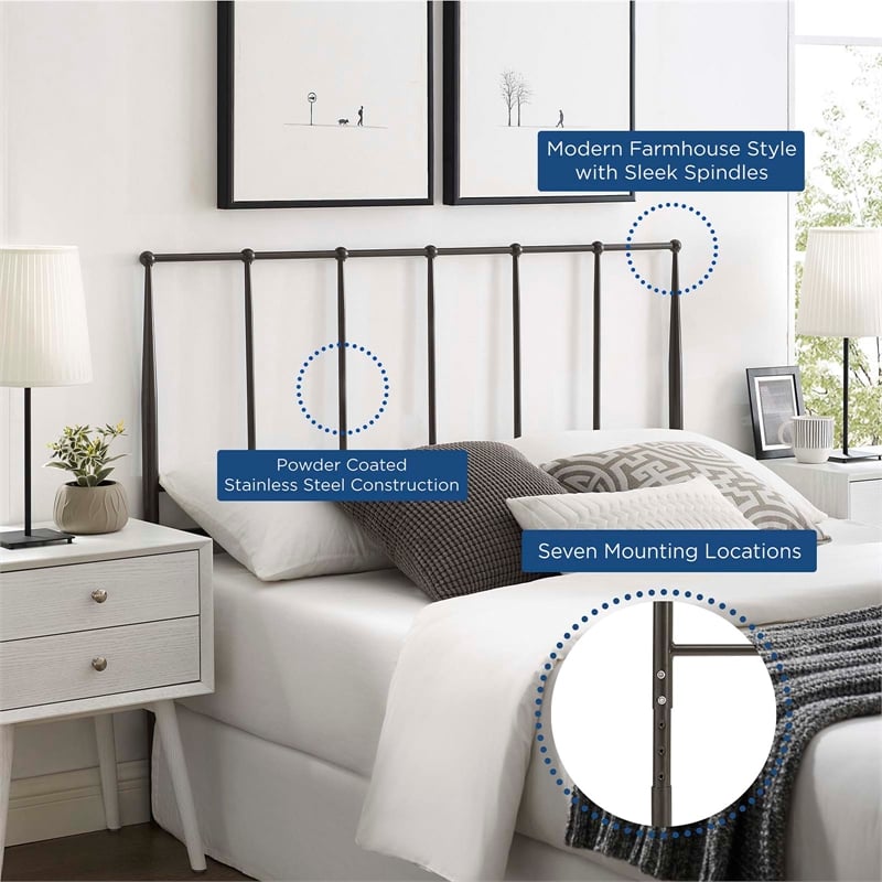 Modway Kiana Queen Modern Style Metal Headboard in Brown Finish