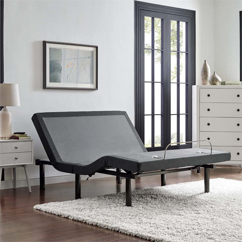Modway Transform Adjustable Queen Wireless Remote Bed Base in Gray/Black