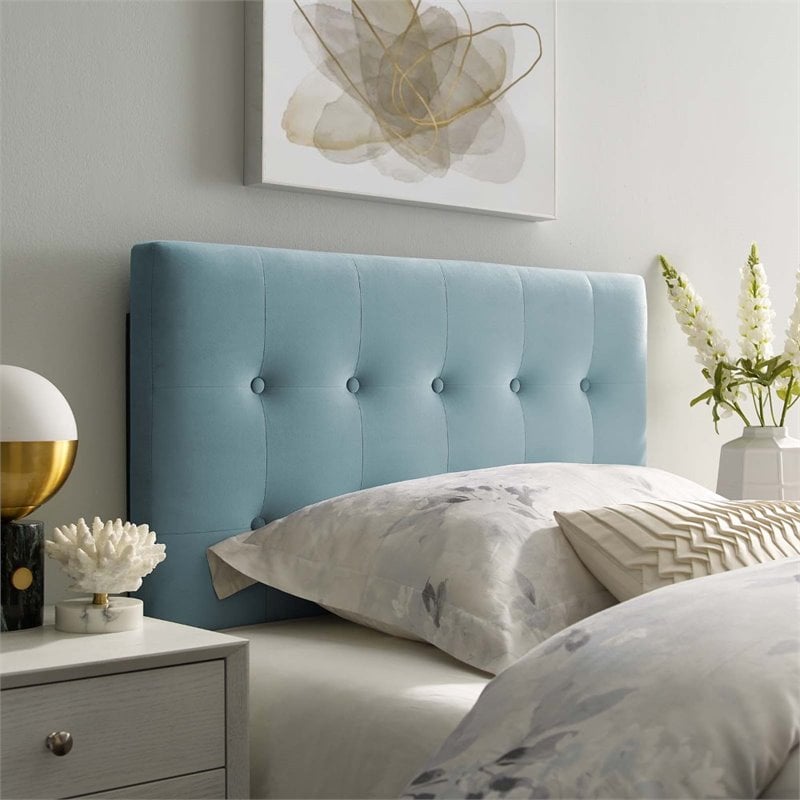 Modway Emily Twin Tufted Performance Velvet Headboard in Light Blue