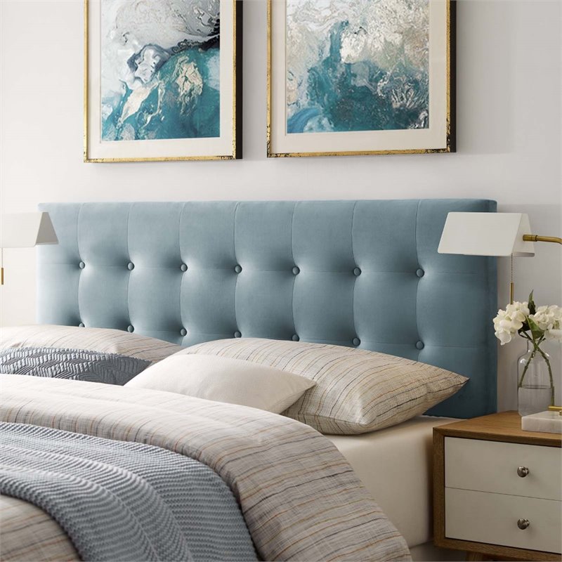 Modway Emily King Tufted Performance Velvet Headboard in Light Blue