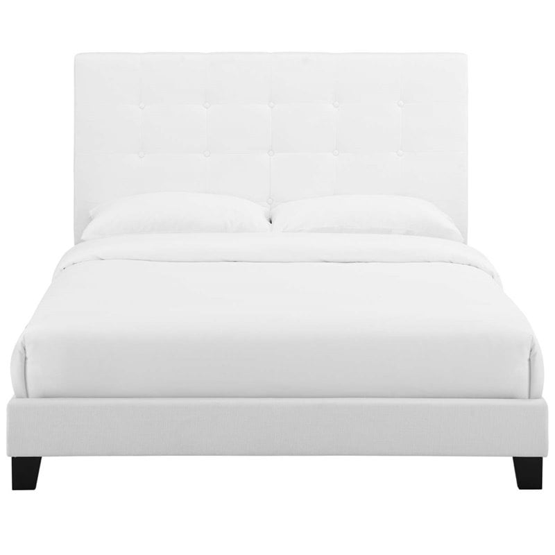 modway melanie full tufted button upholstered fabric platform bed in white