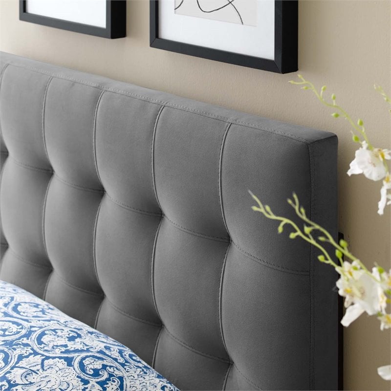 Modway Lily Biscuit Tufted Twin Performance Velvet Headboard in Gray