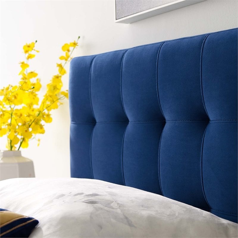Modway Lily Biscuit Tufted Twin Performance Velvet Headboard in Navy