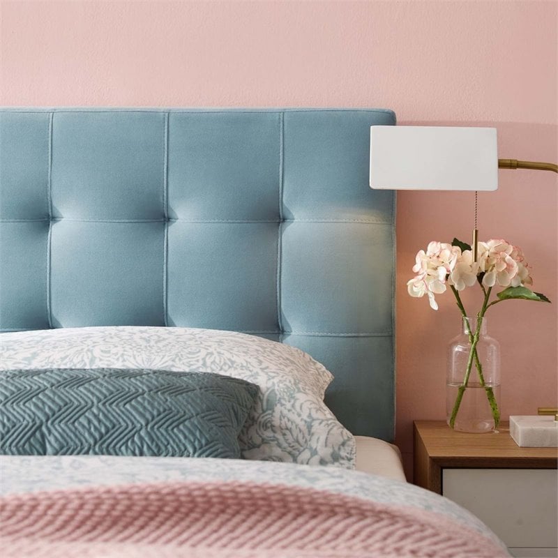 Modway Lily Queen Biscuit Tufted Performance Velvet Headboard in Light Blue
