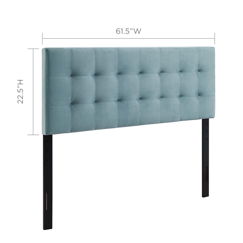 Modway Lily Queen Biscuit Tufted Performance Velvet Headboard in Light Blue