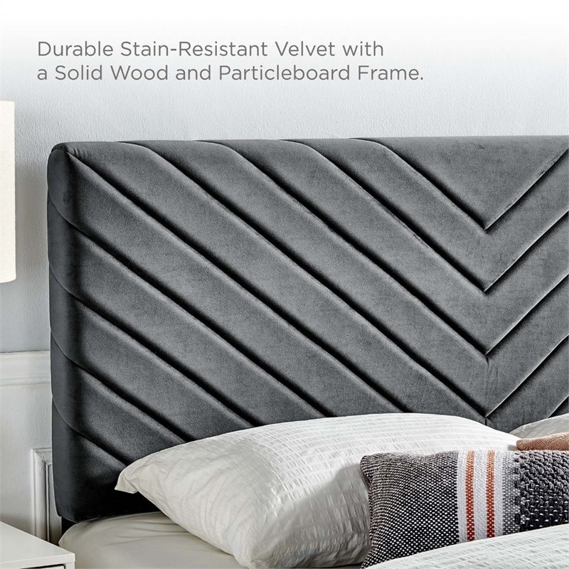 Modway Alyson Angular Channel Tufted Velvet Full/Queen Headboard in Charcoal