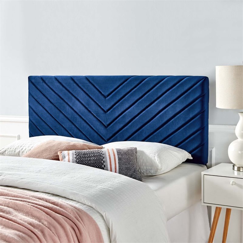 Modway Alyson Angular Channel Tufted Velvet Full/Queen Headboard in Navy