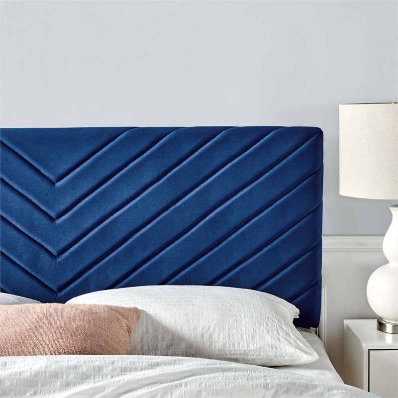 Modway Alyson Angular Channel Tufted Velvet Full/Queen Headboard in Navy