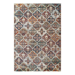 Modway Tribute 94.5x122&quot Azalea Vintage Floral Lattice Area Rug in Multi-Color