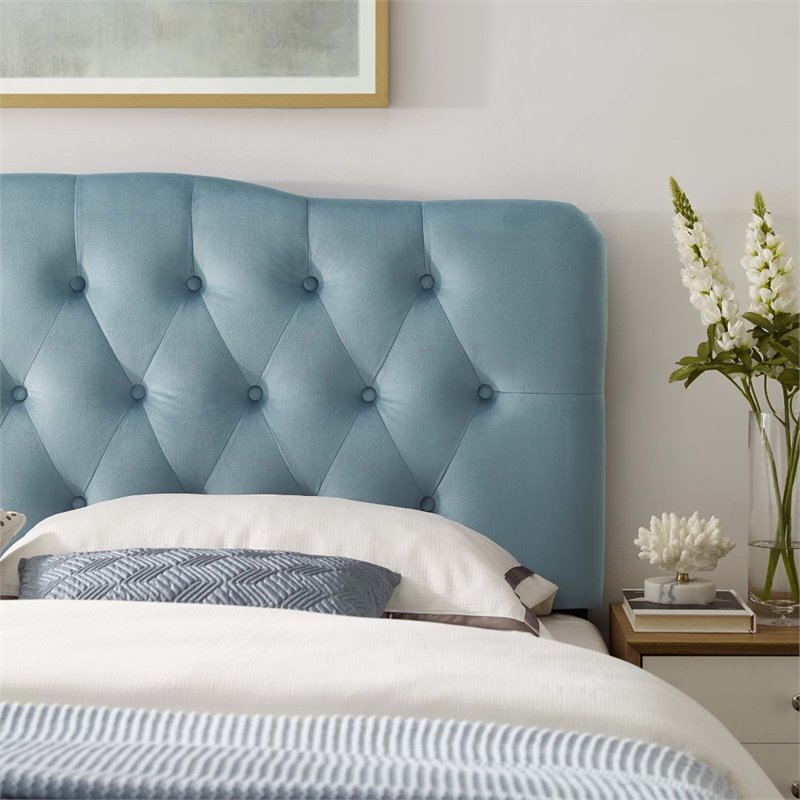 Modway Annabel Full Diamond Tufted Performance Velvet Headboard in Light Blue