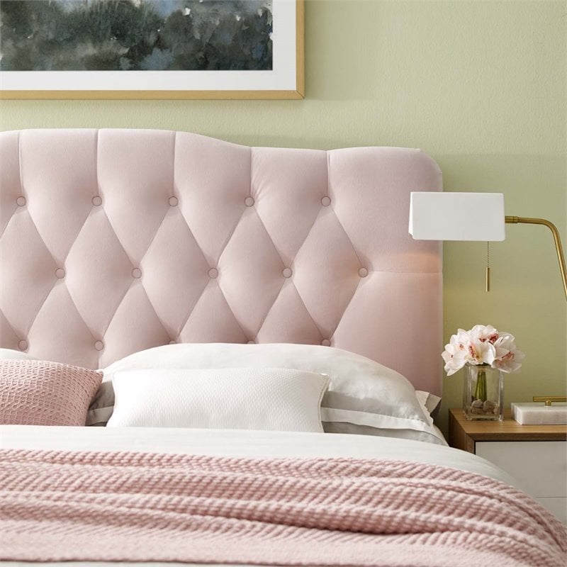 Modway Annabel Full Diamond Tufted Performance Velvet Headboard in Pink