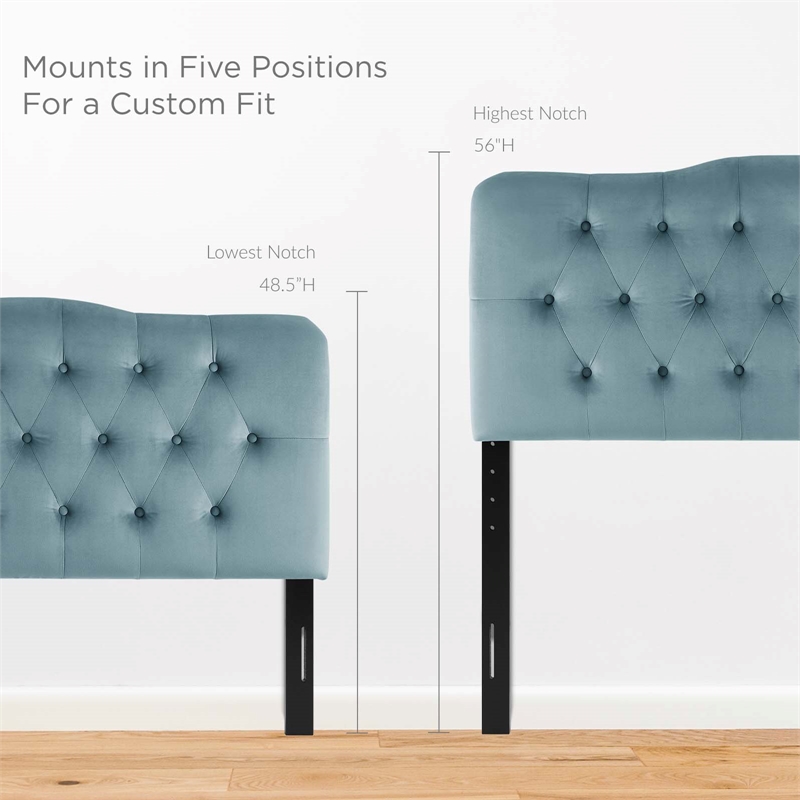 Modway Annabel Queen Diamond Tufted Performance Velvet Headboard in Light Blue