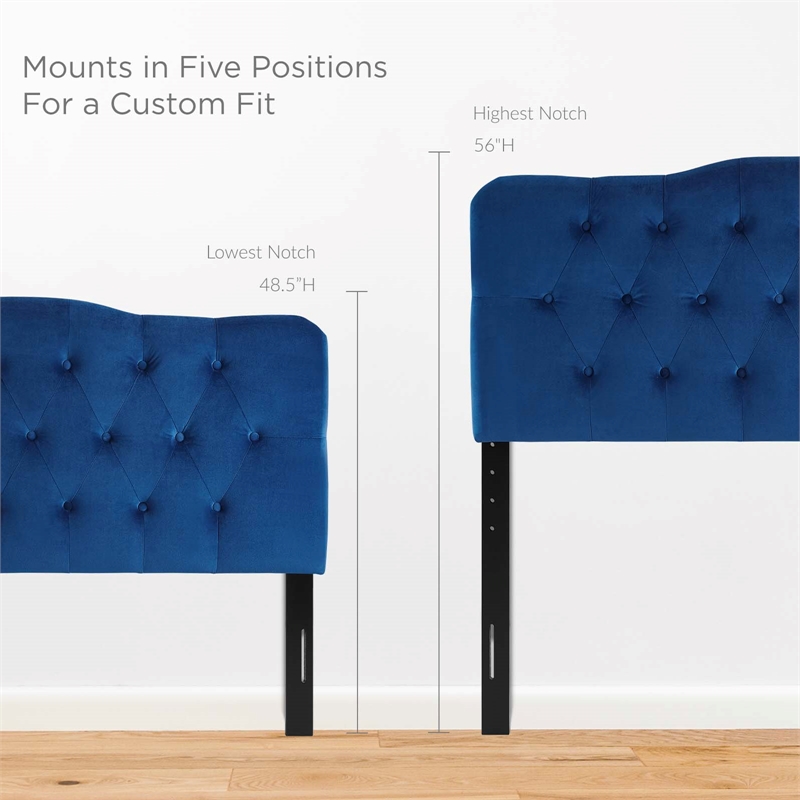 Modway Annabel Queen Diamond Tufted Performance Velvet Headboard in Navy
