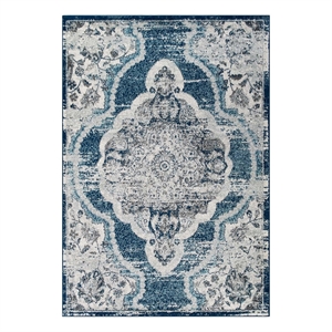 modway entourage malia vintage floral medallion area rug in ivory and blue