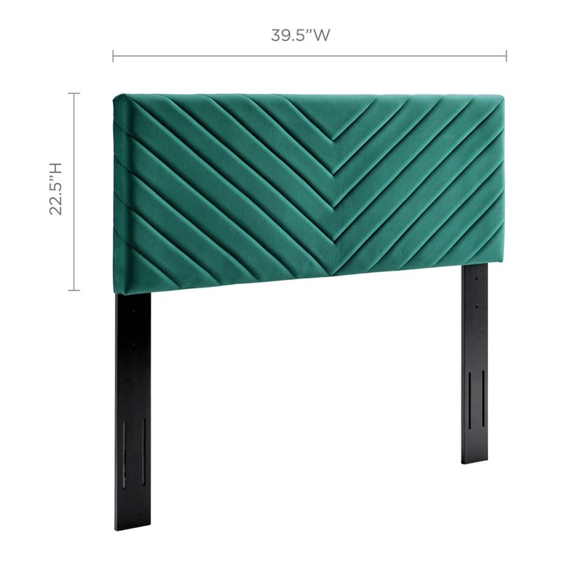 Modway Alyson Angular Channel Tufted Velvet Twin Headboard in Teal Blue
