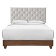 Modway Rhiannon Diamond Tufted Upholstered Fabric Wood Queen Bed in Walnut/Beige