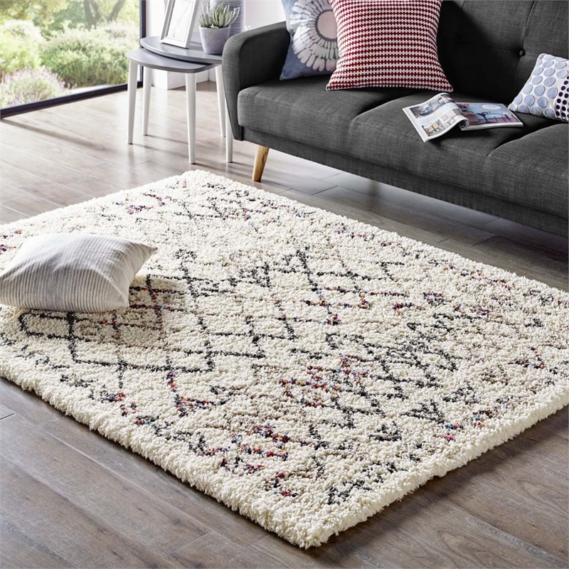 Modway Skadi Polypropylene Rainbow Diamond Shag Area Rug in Multi-Color