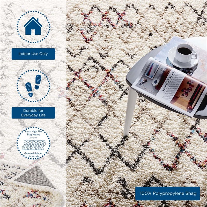 Modway Skadi Polypropylene Rainbow Diamond Shag Area Rug in Multi-Color