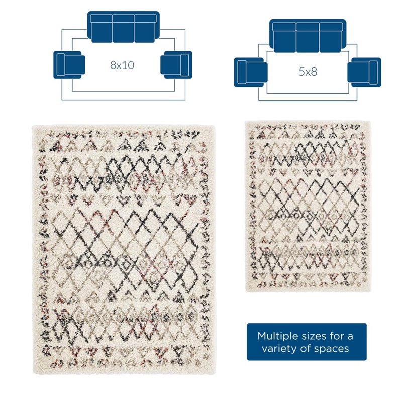 Modway Skadi Polypropylene Rainbow Diamond Shag Area Rug in Multi-Color