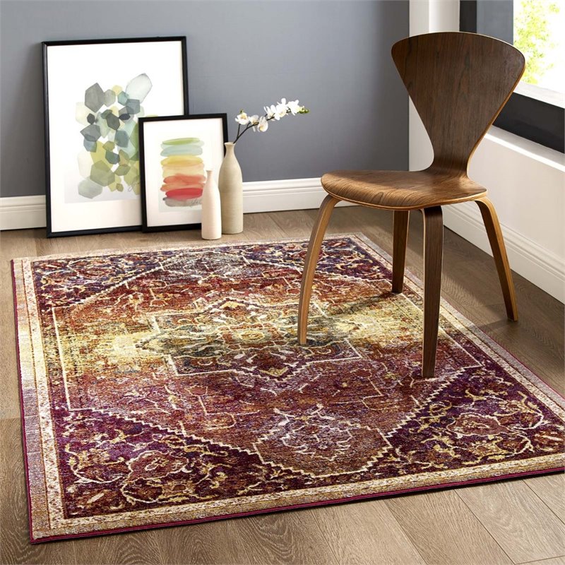 Modway Success Kaede Vintage Floral Medallion Area Rug in Multi-Color