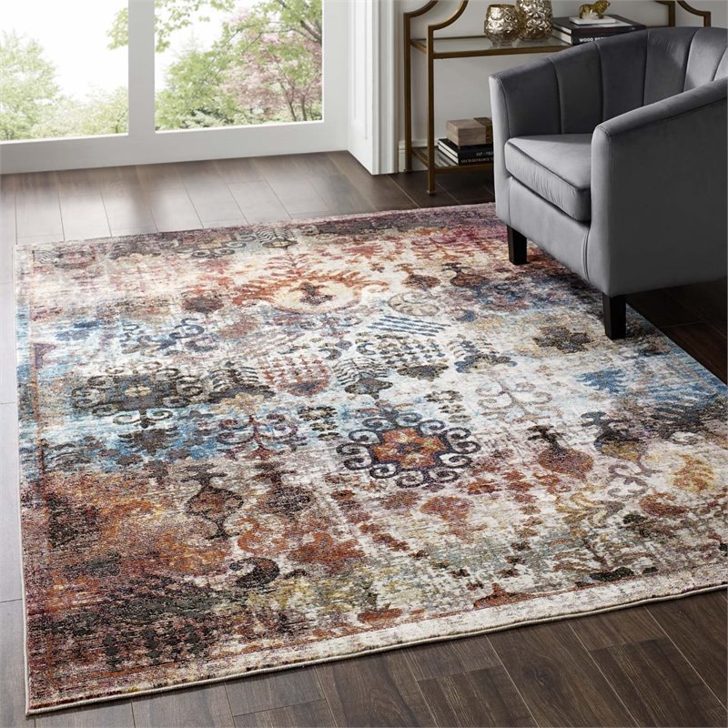 Modway Success Tahira Vintage Floral Moroccan Trellis Area Rug in Multi-Color