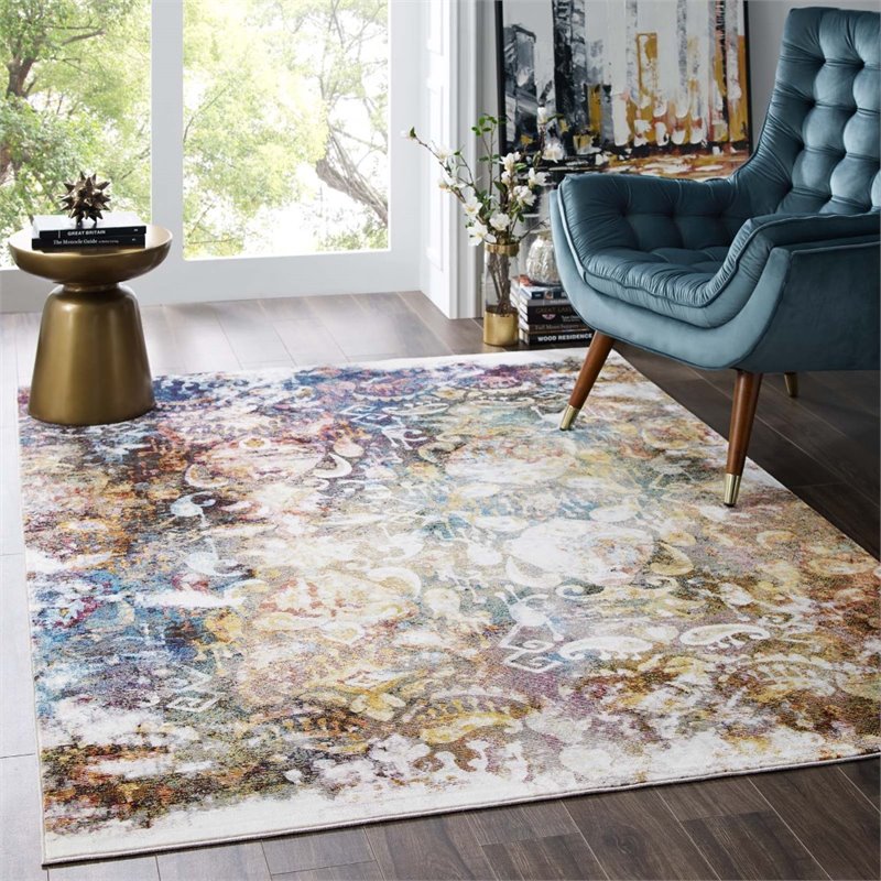 Modway Success Jayla Vintage Floral Moroccan Trellis Area Rug in Multi-Color