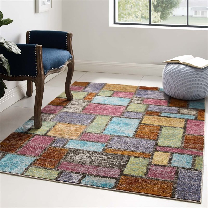 Modway Success Nyssa Abstract Geometric Mosaic Area Rug in Multicolored