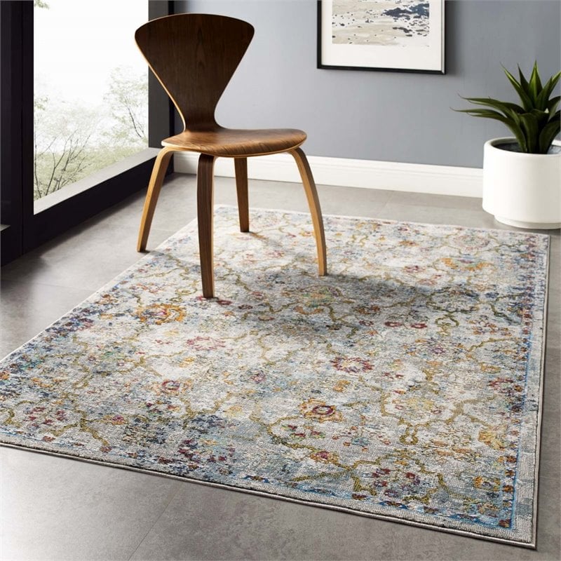 Modway Success Manuka Vintage Floral Lattice Area Rug in Multi-Color