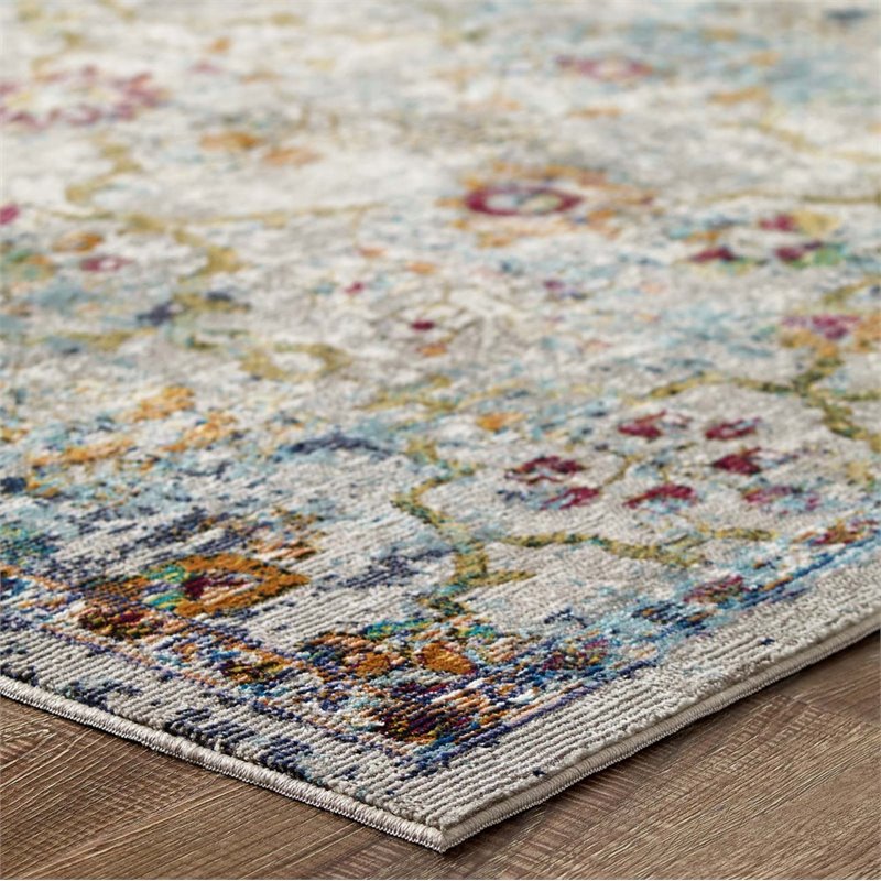 Modway Success Manuka Vintage Floral Lattice Area Rug in Multi-Color
