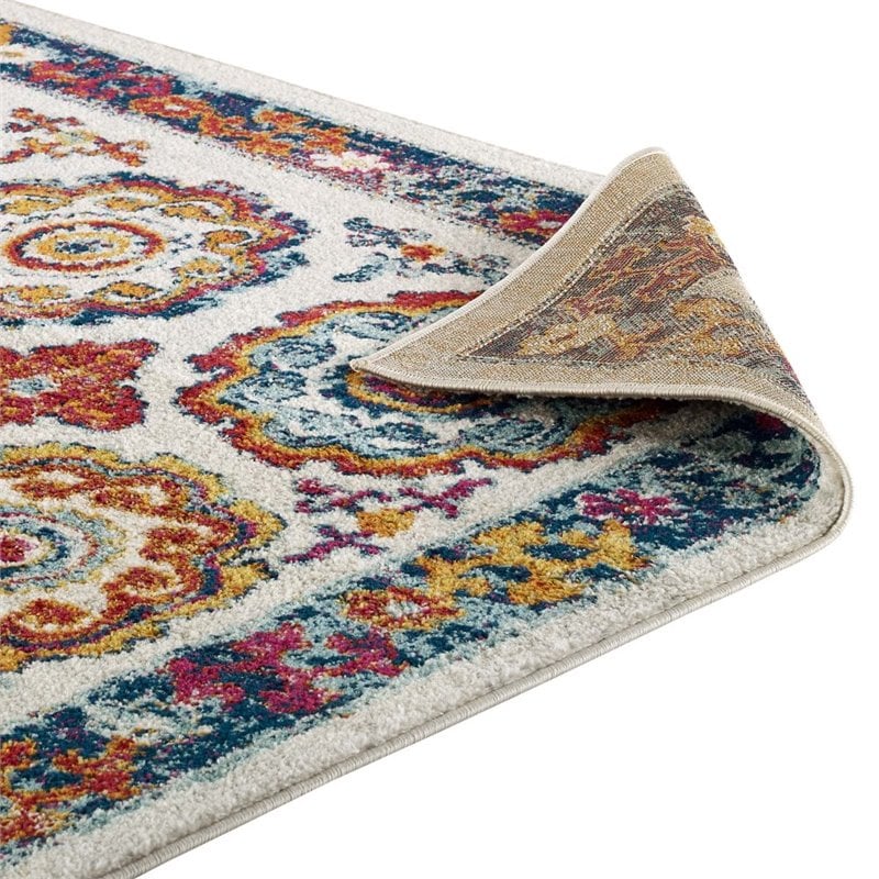 Modway Entourage Odile Floral Moroccan Trellis Area Rug in Ivory/Blue/Red/Orange